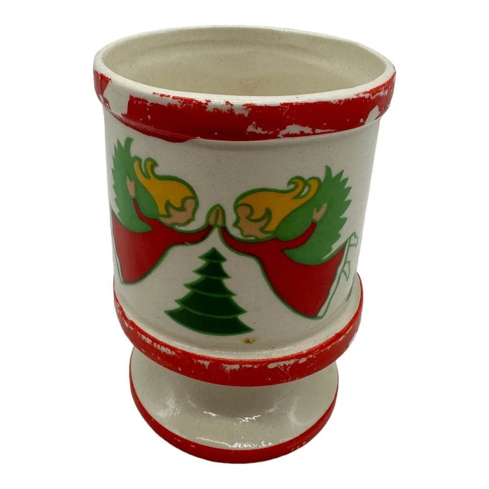 VTG Christmas Votive Candle‎ Holder Lenox Japan Angels Ceramic Trees 3.75